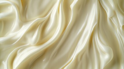 Fototapeta premium Close-up of smooth and thick Greek yogurt in a dish, set against a seamless white background.
