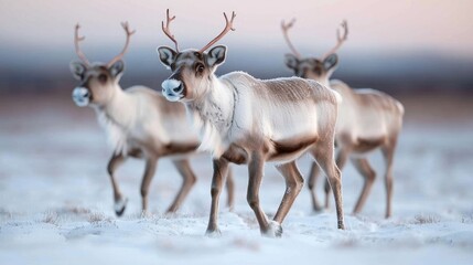 Arctic reindeer in snowy landscape