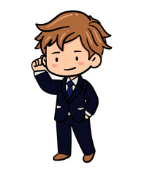 cute business man acting hearing in doodle style illustration