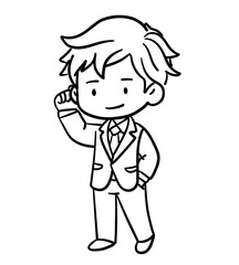 cute business man acting hearing in doodle style illustration