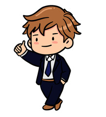 cute business man acting thumbs up in doodle style illustration