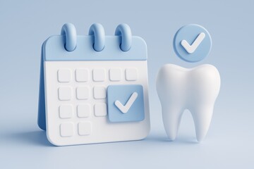 Dental Appointment Reminder: A whimsical, eye-catching 3D rendering depicts a calendar and a tooth, signaling a timely reminder for dental care.