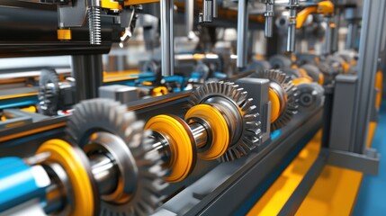 Industrial Machinery Inside Modern Manufacturing Facility with Gears