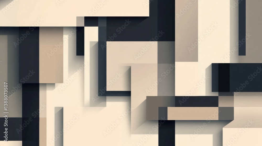 Poster Structured minimalistic pattern with layered shadows creating depth in neutral tones and subtle elegance