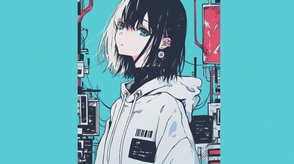 Cyberpunk Anime Girl:  A Futuristic Portrait of Serenity