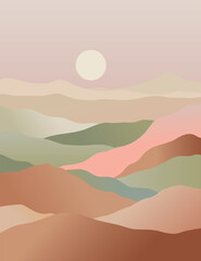 landscape illustration , nature landscape background.wall art. Plant Art design for print, cover, wallpaper, Minimal and natural wall.