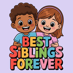 Best Sibling Duo - Happy Brother and Sister Smiling Together, National Siblings Day, A flat design vector illustration.