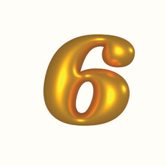 3d golden font number 6