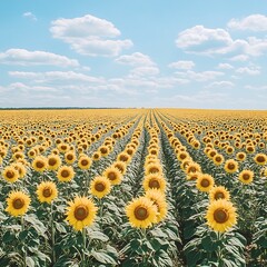 Obraz premium Morning golden hour on sunflower farm high resolution picture