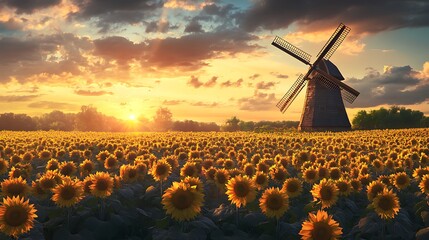 Sunflower field bathed in warm morning light high resolution picture
