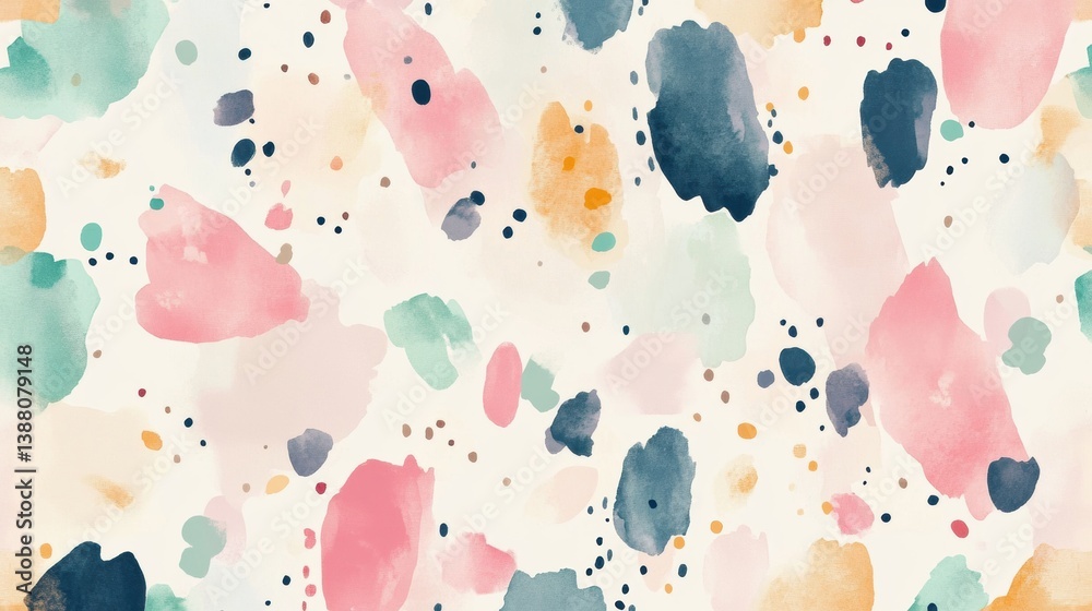 Poster stylish watercolor pattern featuring abstract spots in soft pastel tones with balanced artistic spac