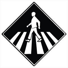 Minimal Pedestrian Crosswalk Icon in Rounded Square Frame with Black and White Flat Design

