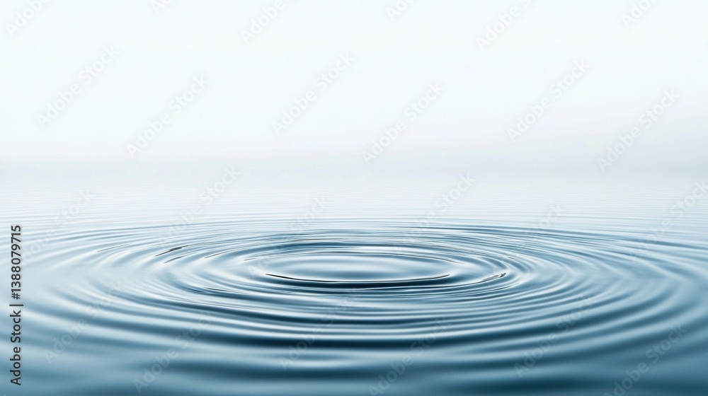 Poster Soft ripples create a serene atmosphere over a tranquil water surface in a minimalist setting captured during the early morning