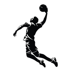 Basketball Player Silhouette Dunking Ball – Athletic Sports Action Vector Illustration.