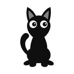 Obraz premium Happy Black Cat Cartoon with a Bow