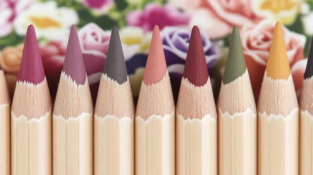 Colorful Pencils with Floral Background.