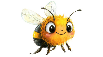 Obraz premium cute chubby bee with big round eyes, tiny wings, and a cheerful smile, isolated on white