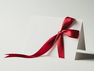 A Simple Yet Elegant Gift Card or Voucher, Ready to Express Appreciation and Celebration, with a Luxurious Red Satin Ribbon