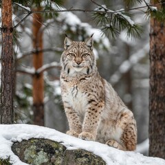 Obraz premium Lynx in the Snowy Forest