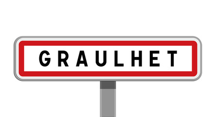 Panneau sur poteau central de ville de Graulhet, Tarn