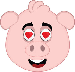 vector illustration emoji character face pig cartoon, in love with eyes in the shape of hearts