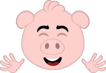 vector illustration emoji character face pig cartoon, with waving hands gesture