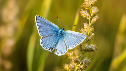 Fototapeta premium A Beautiful Blue Butterfly in Full-Body Close-Up Portrait with Delicate Shimmering Wings (12)