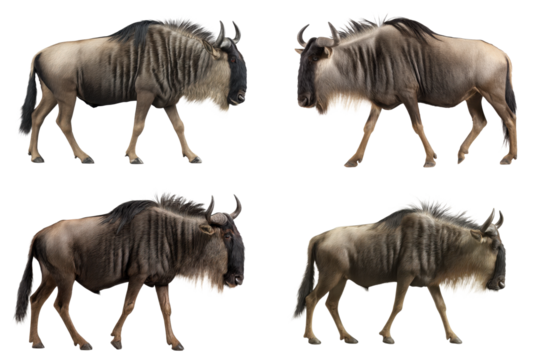 Wild Gnu Walking Side View