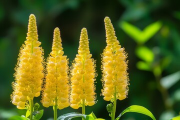 The Golden Majesty of Four Vibrant Yellow Candles, Blooming in Summer's Lush Embrace