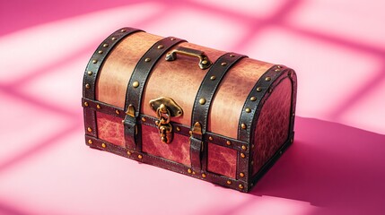 Decorative chest on a pink background with subtle shadows and balanced lighting