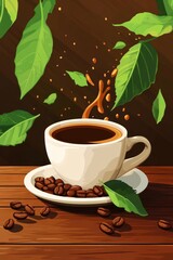 Fototapeta premium A vibrant artistic illustration of a cup of delicious coffee