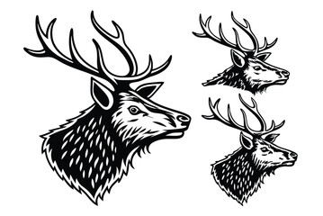 Vintage Elk Head - Woodcut Engraving Style Vector Illustration