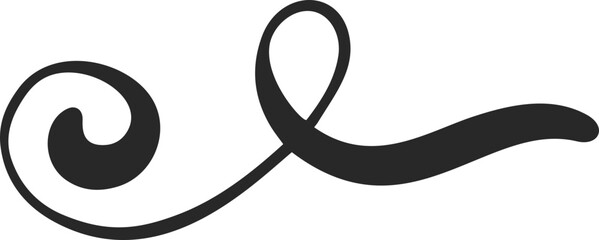 Swoosh line. Hand-drawn squiggle stroke. Swirl swish and swash element. Calligraphic curly scribble. Wavy elegant decorative shape. Graphic scroll