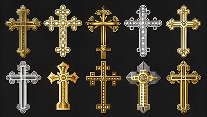 collection of beautiful multi-colored crosses on white background. cross icons. christian symbol. symbol of faith. symbol of cruel execution