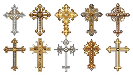 collection of beautiful multi-colored crosses on white background. cross icons. christian symbol. symbol of faith. symbol of cruel execution