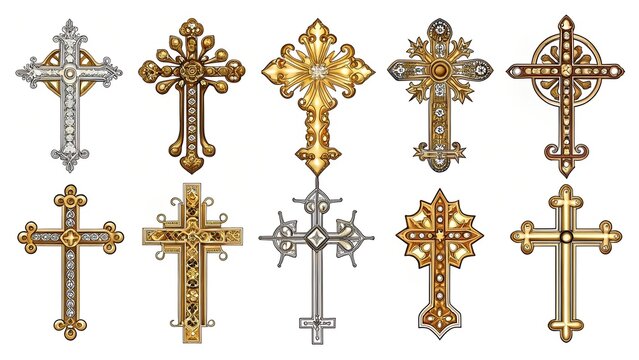 collection of beautiful multi-colored crosses on white background. cross icons. christian symbol. symbol of faith. symbol of cruel execution