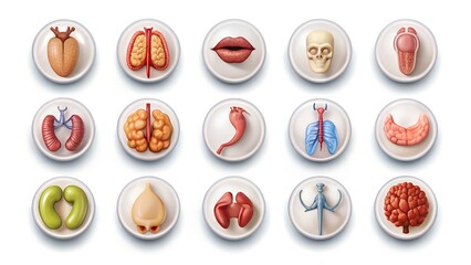 Set of icons of human internal organs. Colored illustrations of human internal organs and viscera. Collection of signs for editing.