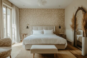 A beautifully decorated bedroom displaying modern comfort and elegant style