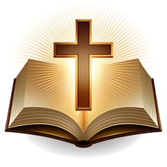 Bible with cross isolated on white background. Christian logo. Word of God.