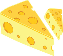 Cartoon Cheese Slice vector Illustration. Yellow Swiss Cheese with Holes, Fun Dairy Graphic for Food Art, Kids Menus, Recipe Icons, Stickers and Culinary Design Projects isolated on a white background