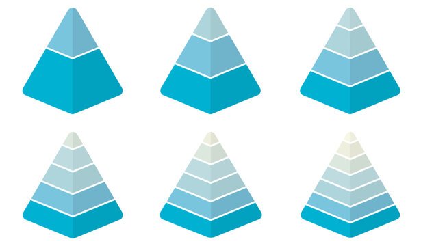 Pyramid 3d infographic chart set. Triangle hierarchy data sections group. Vector illustration isolated on white.