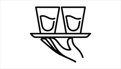 Waiter Hand Holding Tray with Glasses Icon.