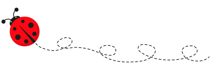 Fototapeta premium Ladybird with dotted route. Ladybug with spotted line path. Vector illustration isolated on white.