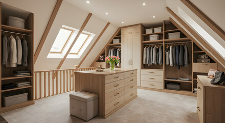 Attic Closet Conversion with Slanted Ceilings and Under Eaves Storage