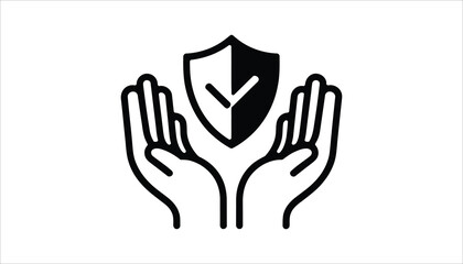 Shield and Hands Protection Icon Vector.