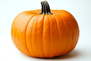 Obraz premium Fresh orange pumpkin isolated on white background, showing natural texture and stem detail. Suitable for seasonal, harvest, and holiday designs.
