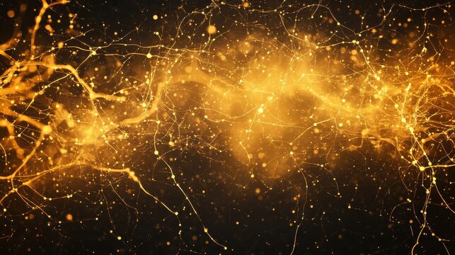 Brain activation Fuction. Abstract golden and black neural network design with intricate details.