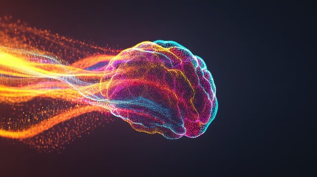 Brain activation Fuction. Abstract digital brain with flowing data streams and vibrant colors.