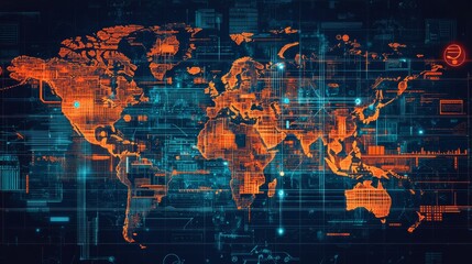 Global data visualization action digital world infographic map technology futuristic concept