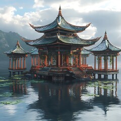 Fototapeta premium High-rise luxury building overlooking a breathtaking city skyline at sunset high resolution picture